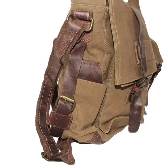 Berchirly Green Brown Canvas Messenger Bag Laptop Lined Buckle Snap Closure - Picture 6 of 12